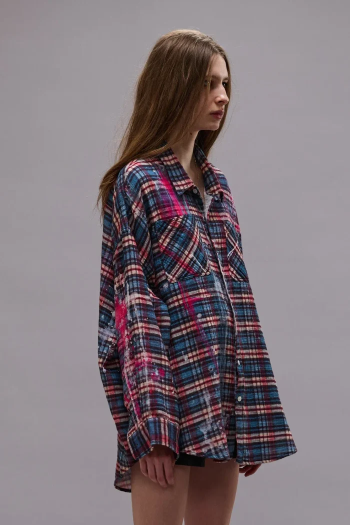 R13 Drop Neck Shirt Blue Plaid With Paint Drips (4)