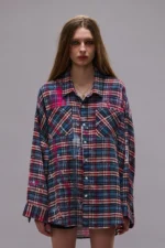 R13 Drop Neck Shirt Blue Plaid With Paint Drips (5)