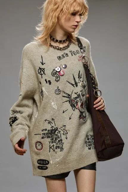 R13 Embroidered Boyfriend Sweater Oatmeal (5)