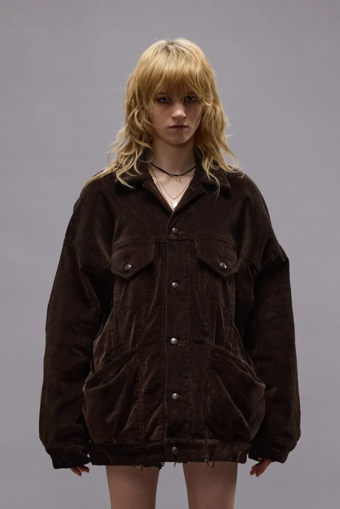 R13 Lacey Trucker Coat Dark Chocolate Corduroy (5)