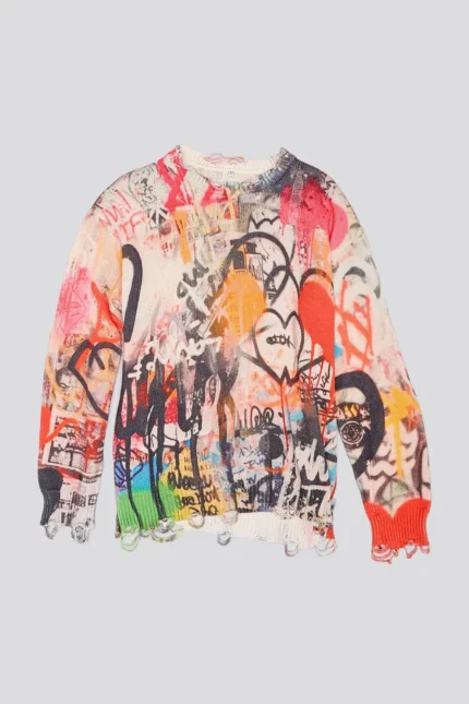 R13 Printed Boyfriend Sweater Heart Graffiti Print (1)