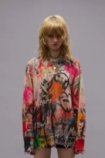 R13 Printed Boyfriend Sweater Heart Graffiti Print (5)