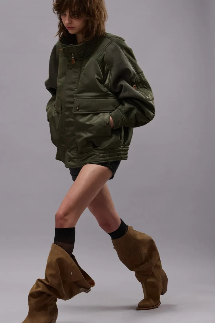 R13 Ribbed Flight Bomber Coat Olive (4)