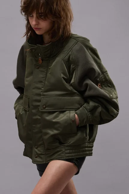 R13 Ribbed Flight Bomber Coat Olive (5)