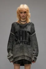 R13 Shit Happens Boyfriend Sweater Distressed Black (1)