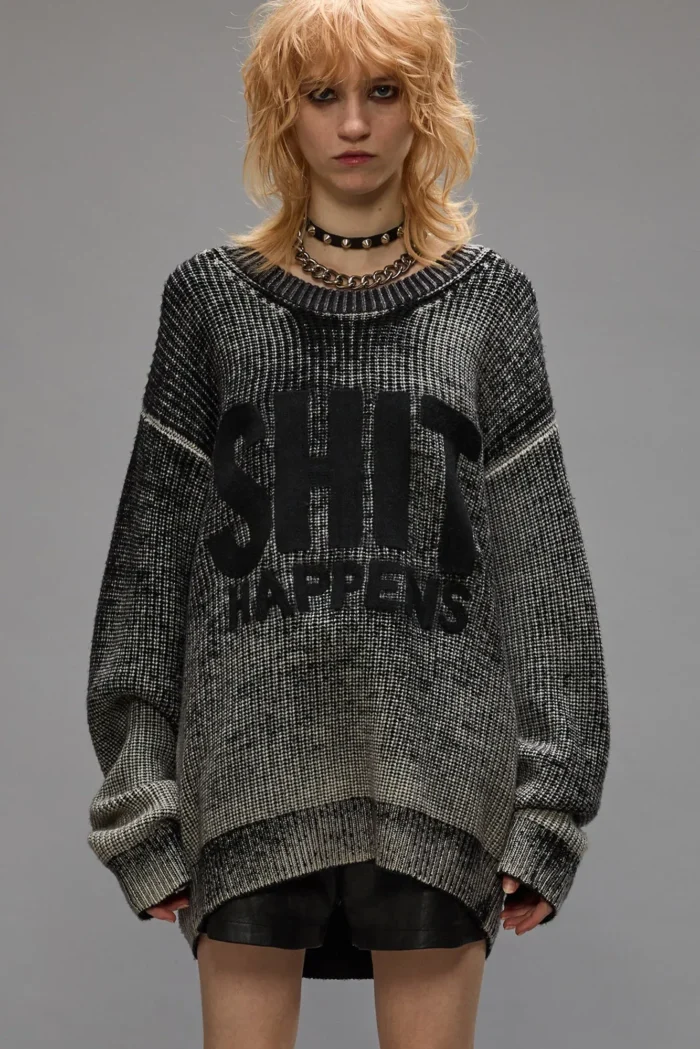 R13 Shit Happens Boyfriend Sweater Distressed Black (3)