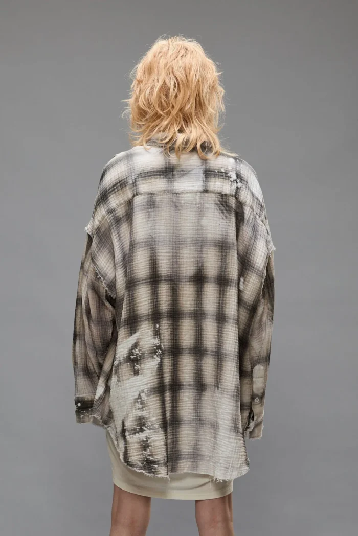 R13 Shredded Seam Drop Neck Shirt Printed Grey Plaid (2)