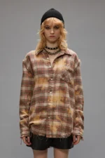 R13 Shredded Seam Shirt Bleached Orange Plaid (3)