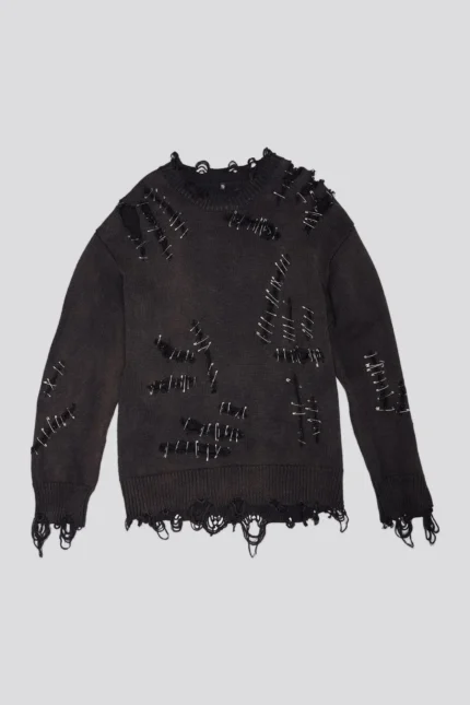 R13 Slashed Boyfriend Sweater Black With PINs (1)